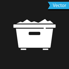 White Trash can icon isolated on black background. Garbage bin sign. Recycle basket icon. Office trash icon. Vector
