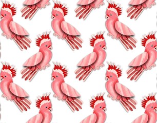 Obraz premium Abstract Hand Drawing Tropical Cute Parrots Seamless Pattern Isolated Background