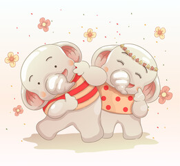 the elephants couple are having fun together