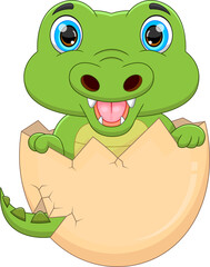  Cartoon baby crocodile hatching from egg