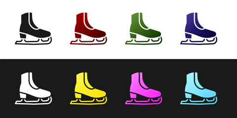 Set Skates icon isolated on black and white background. Ice skate shoes icon. Sport boots with blades. Vector