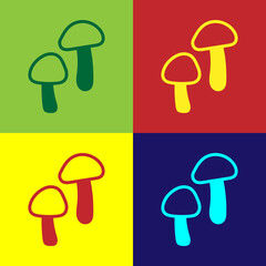 Pop art Mushroom icon isolated on color background. Vector