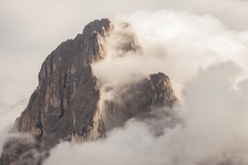 The northern side of Sasso Lungo at sunset from the Val Gardena area