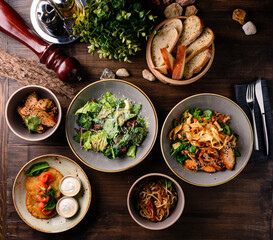 set of Italian food in the restaurant table setting Restaurant menu