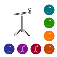 Black line Microphone with stand icon isolated on white background. Set icons in color circle buttons. Vector