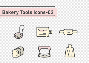 bakery tool flat line icon set isolated on transparency background ep02