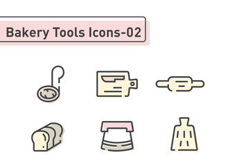 bakery tool flat line icon set isolated on white background ep02