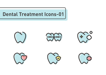 Dental treatment flat line icon set isolated on white background ep01