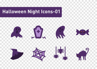 Halloween night element flat icon set isolated on transparency background ep01