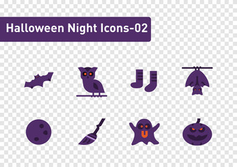 Halloween night element flat icon set isolated on transparency background ep02