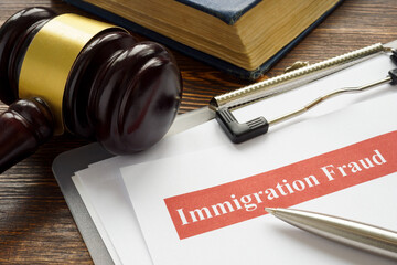 Papers about immigration fraud law and gavel.