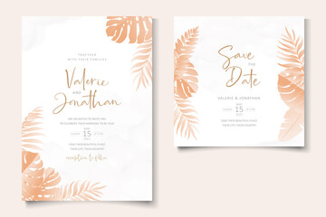 Fototapeta na wymiar Wedding invitation card template with tropical design