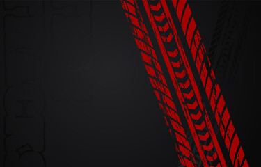 Red grunge tire track print marks background