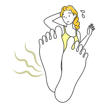 recommend clip art: スキンケア 自分の足が臭くて驚き悲しんでいる可愛い女性 足裏のアップ イラスト ベクター
                    Skin Care. A pretty woman surprised and saddened by the smell of her own feet. sit cross-legged. Illustration. Vector.