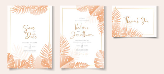 Wedding invitation card template with tropical design