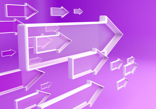 forward arrows. forward arrows on pink background. Metaphor for moving forward. White arrows point in one direction. Concept of moving towards one goal. Abstract illustration purposefulness. 3d image
