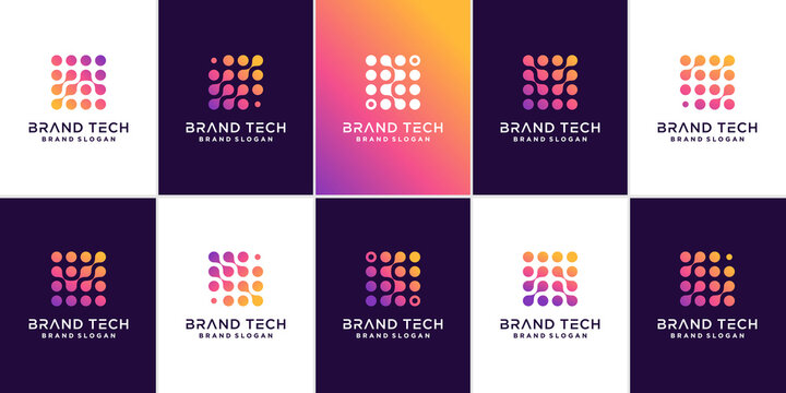 Set of molecule technology logo template with modern abstract concept Premium Vector