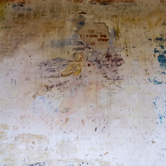 the remains of the painting of the walls of the temple