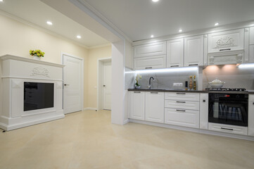 Modern luxurious white kitchen interior