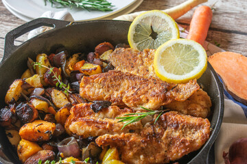 mediterranean fish meal in cast iron pan