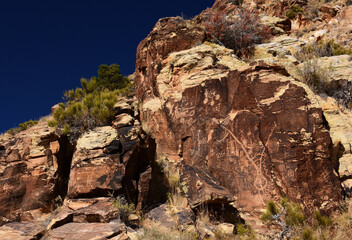 the ancient parowan gap petroglyphs on a sunny spring day on gap road near cedar city in southwestern utah