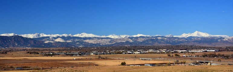 looking out  at boulder's flat irons, long's peak,  rock creek open space, and the  front range of...