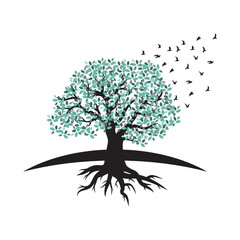 tree with roots and birds