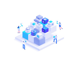 Effective business solution strategy and complex task cooperation as successful performance process. Solving problem and difficult work teamwork assemble tiny persons concept. Vector illustration