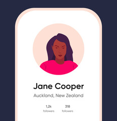 Collection of user interface elements. Profile page with avatar, buttons, number of followers. Flat design editable vector illustration