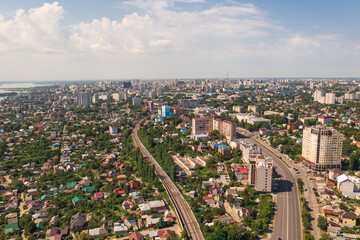 Voronezh city, aerial view from drone in sunny summer day, Russia.
