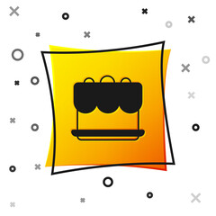 Black Cake icon isolated on white background. Happy Birthday. Yellow square button. Vector