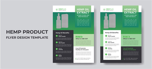 Hemp Product Oil Flyer Template, CBD Oil Flyer Poster, Green Cannabis Leaflet Template, Hemp Product Sale Flyer Design Template, Marijuana,Flyer Design Vector Template