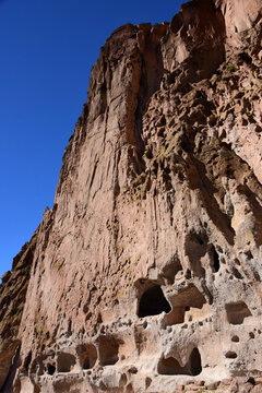 ancient native american cave dwelling ruins at bandelier national monument, near los alamos, new mexico