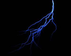 realistic lightning isolated on black background. Natural light effect, bright glowing. Magic purple thunderstorm, for design element - 443373955
