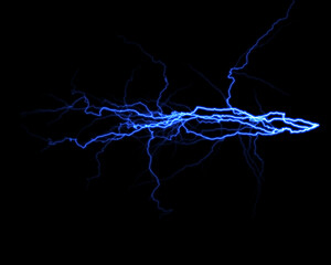 realistic lightning isolated on black background. Natural light effect, bright glowing. Magic...