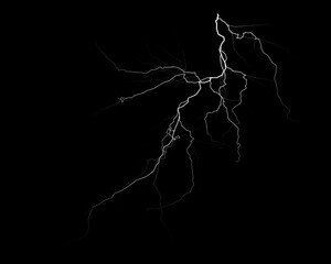 realistic lightning isolated on black background. Natural light effect, bright glowing. Magic...