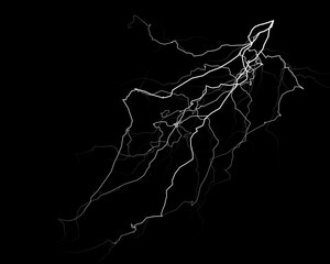 realistic lightning isolated on black background. Natural light effect, bright glowing. Magic...