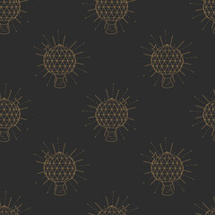 Monochrome golden seamless pattern with hand drawn crystals on black background. Vector illustration.
