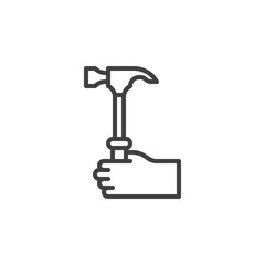 Hand with hammer line icon