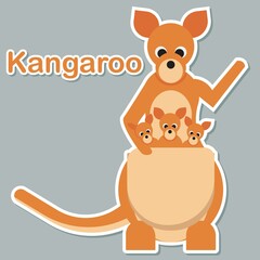 Cute kangaroo sticker vector illustration for paper bookmark collection. Kangaroo mascot character in modern style. Kangaroo flash card, pop art chic patches, pins, badges, and stickers.