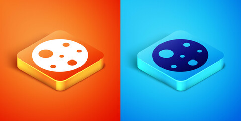 Isometric Planet Mars icon isolated on orange and blue background. Vector