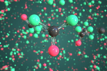 Carbonyl fluoride molecule. Conceptual molecular model. Chemical 3d rendering - obrazy, fototapety, plakaty