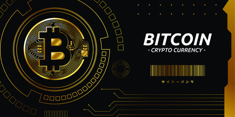 Bitcoin cryptocurrency graphic, Vector illustrator with cyberpunk vibe and gold elements