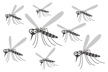 かわいい蚊の大群　漫画風ベクターイラスト