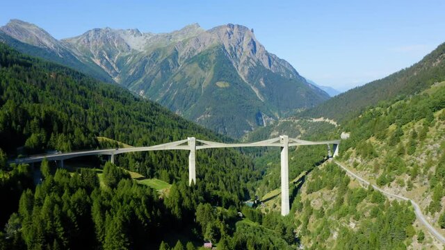 Aerial view of the Ganter Bridge on the Simplon Pass in Switzerland.