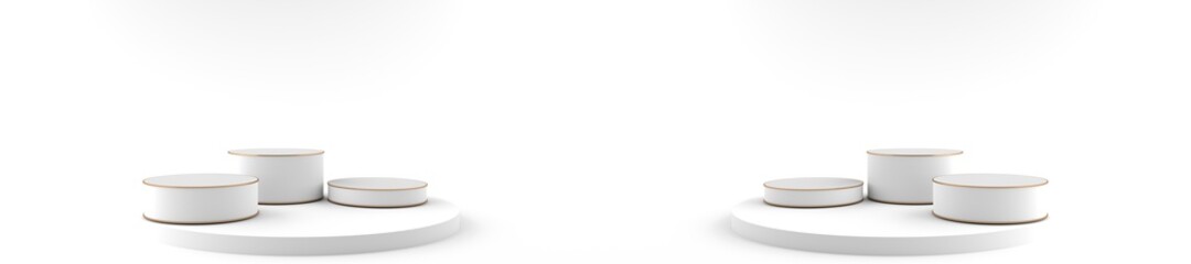 3D rendering of Round white pedestal, Podium for display product on the white floor. Pedestal can be used for commercial advertising, Isolated on white background, Product Presentation, illustration.