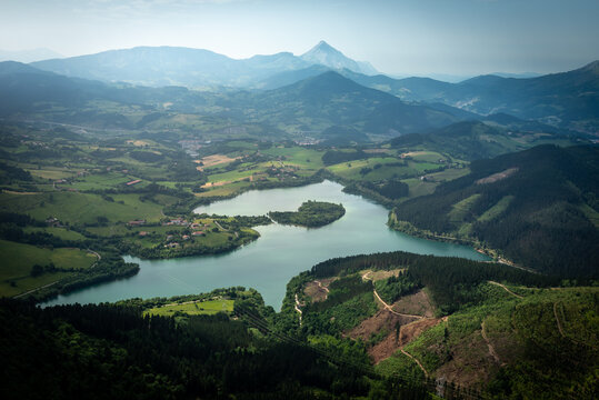 Urkulu reservoir from Orkatzategi mountain, Guipuzcoa, Spain