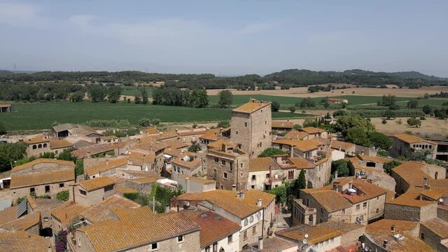 Old medieval village in Spain. Aerial drone view 4k.