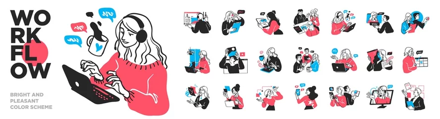 Muurstickers Bedrijfsconcept illustraties. Mega-set. Verzameling van scènes met mannen en vrouwen die deelnemen aan zakelijke activiteiten. vector illustratie © stonepic