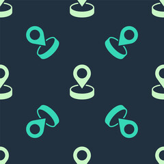 Green and beige Map pin icon isolated seamless pattern on blue background. Navigation, pointer, location, map, gps, direction, place, compass, search concept. Vector